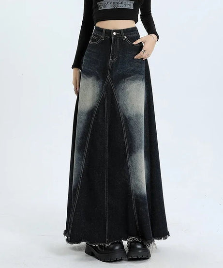 Faded Black Maxi Denim Skirt - Denim Skirt