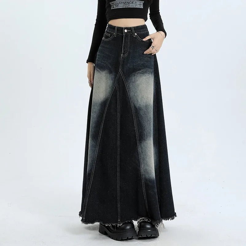 Faded Black Maxi Denim Skirt - Denim Skirt