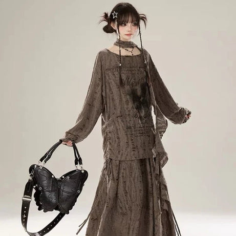 Faded Poetic Drape Edgy Outfit Set Shoptery