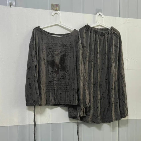 Faded Poetic Drape Edgy Outfit Set 2 set Gray Shoptery