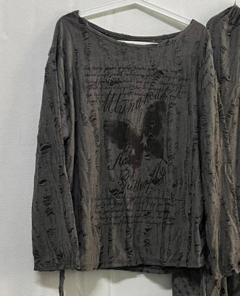 Faded Poetic Drape Edgy Outfit Set Gray Top Shoptery