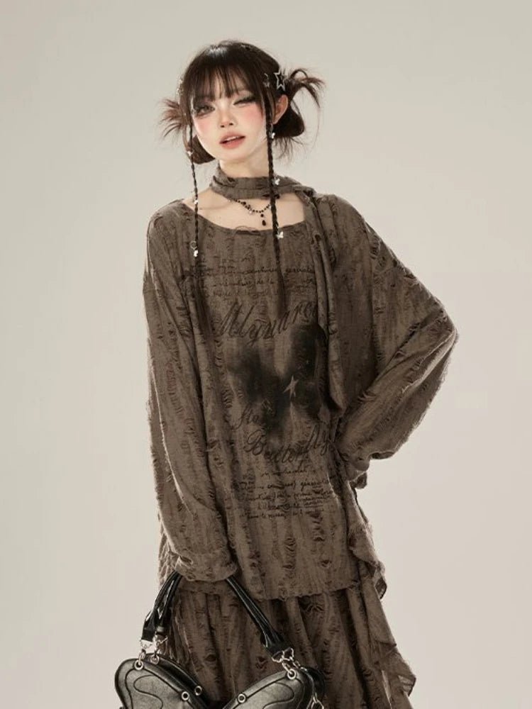 Faded Poetic Drape Edgy Outfit Set Shoptery