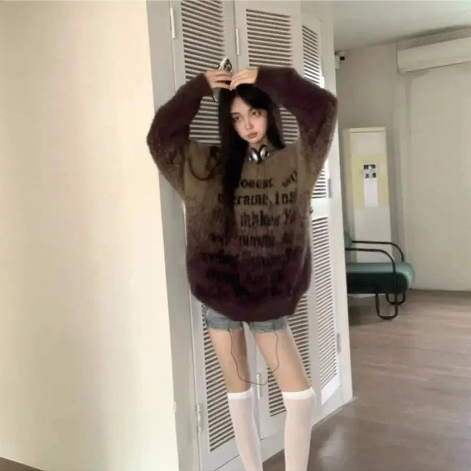 Edgy Faded Verse Fuzzy Sweater Shoptery