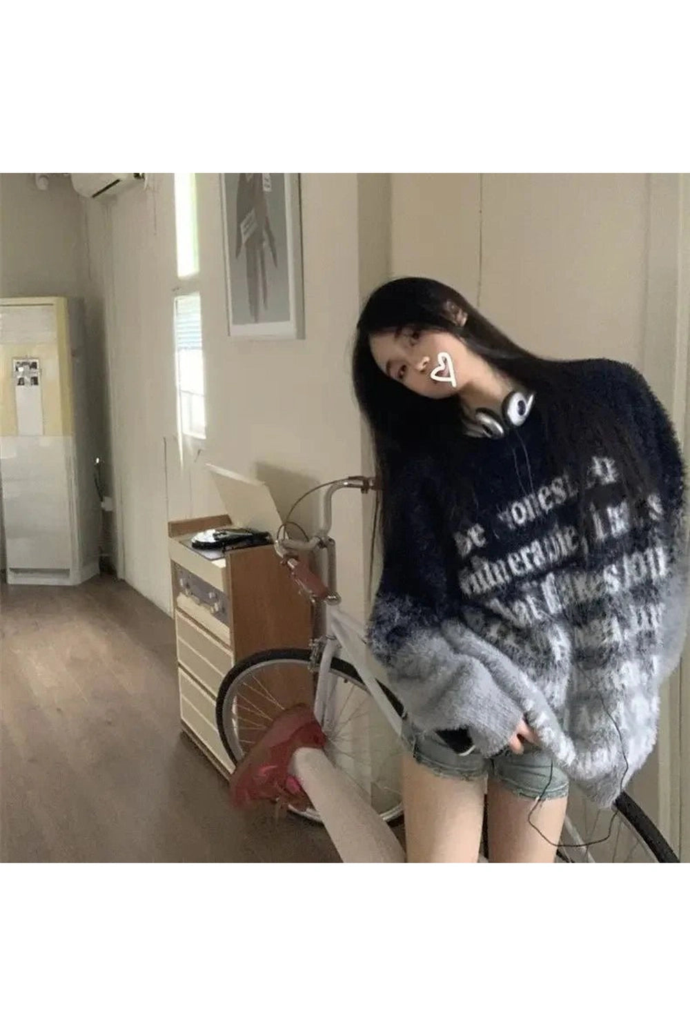 Edgy Faded Verse Fuzzy Sweater Black ash Shoptery