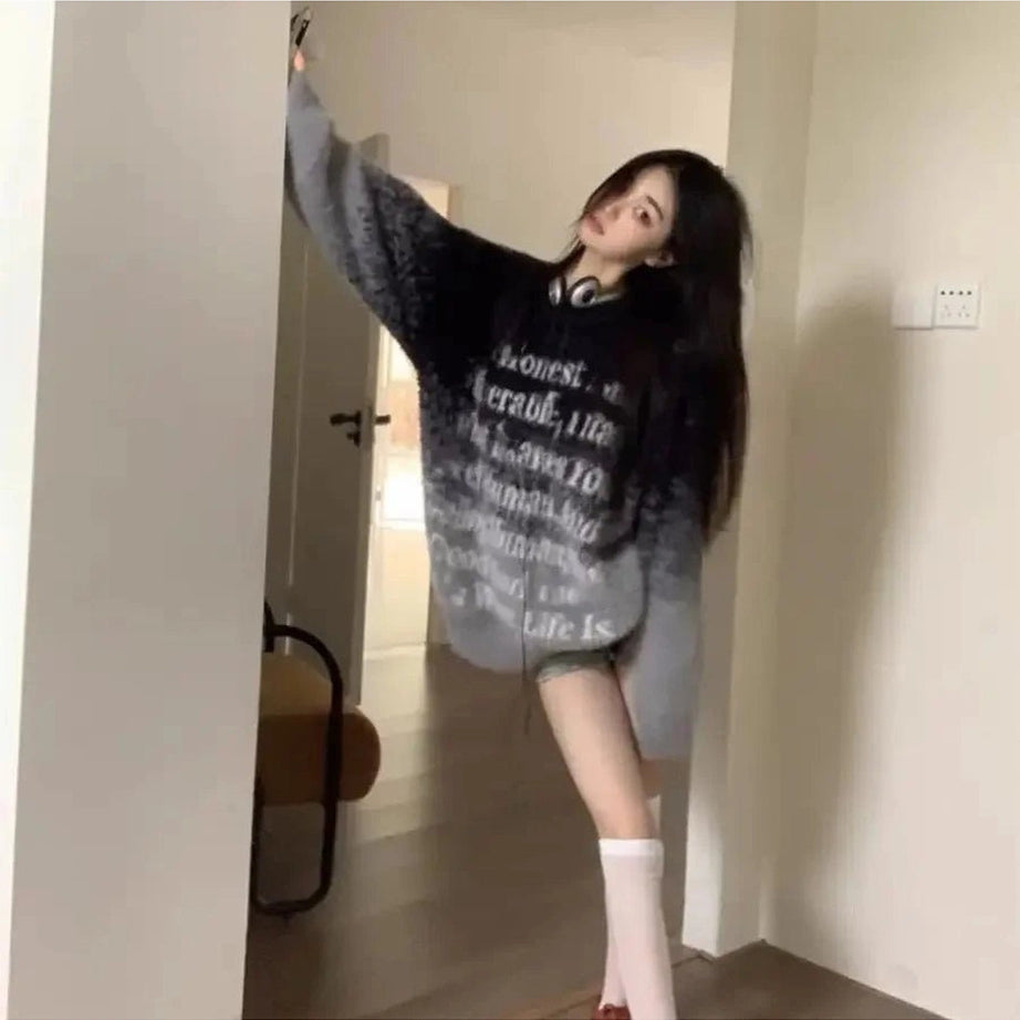 Edgy Faded Verse Fuzzy Sweater Shoptery