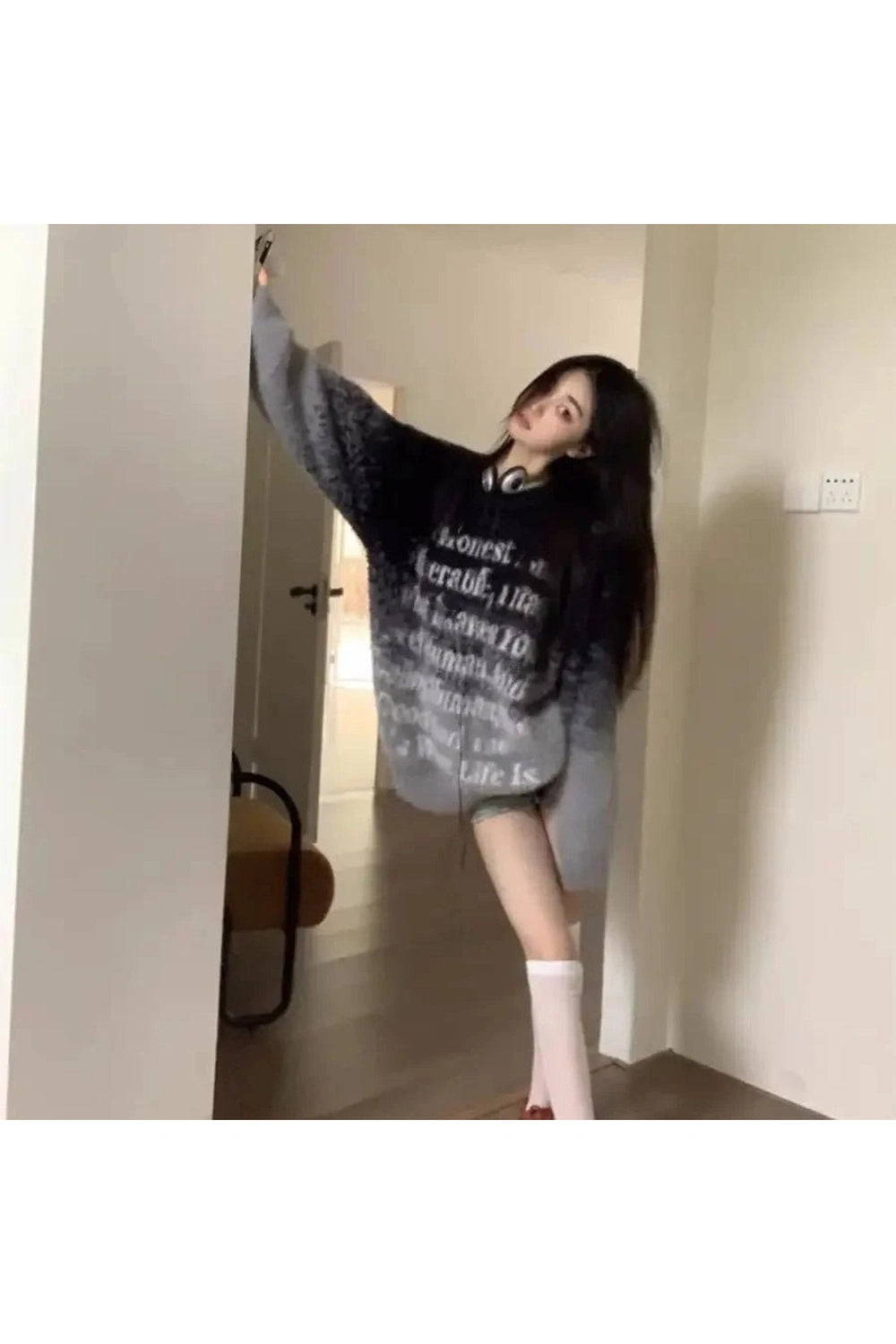 Edgy Faded Verse Fuzzy Sweater Shoptery