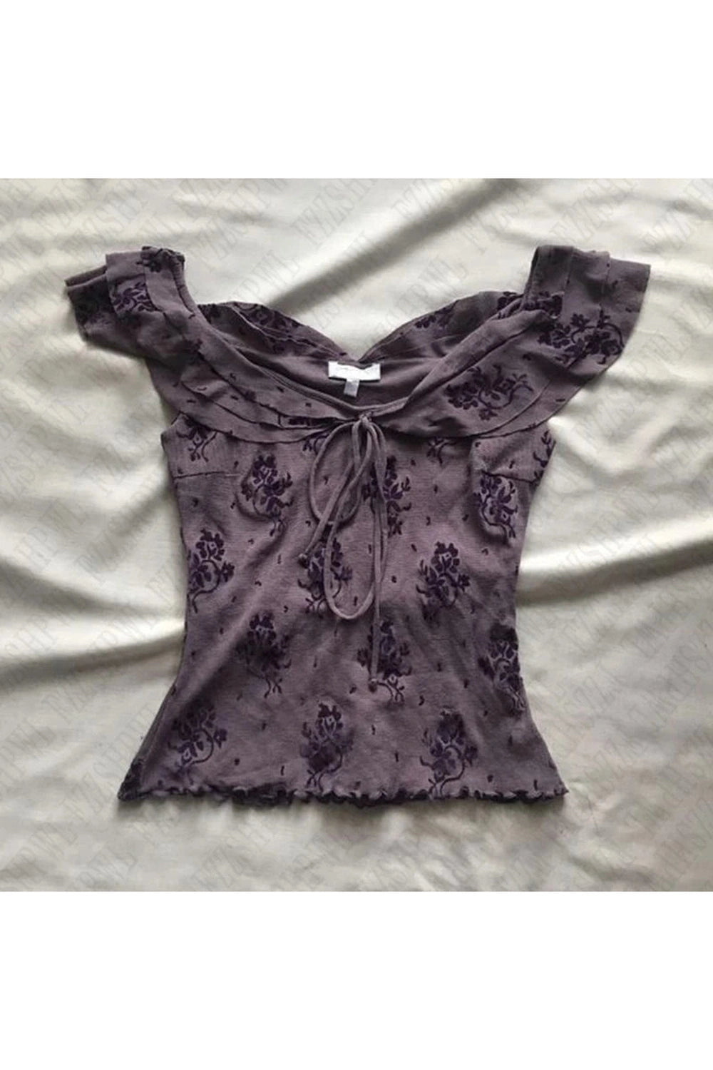 Coquette Floral Lace-Up Off-Shoulder Top Beige Shoptery