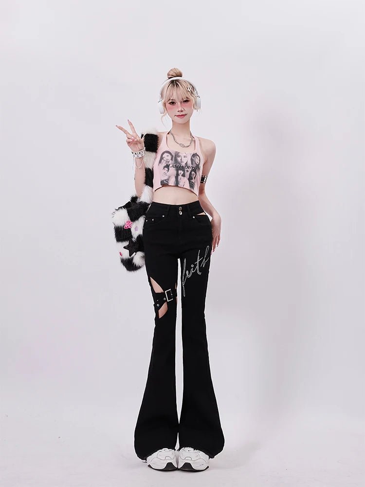 Alt Faith Buckled Flare Pants Shoptery