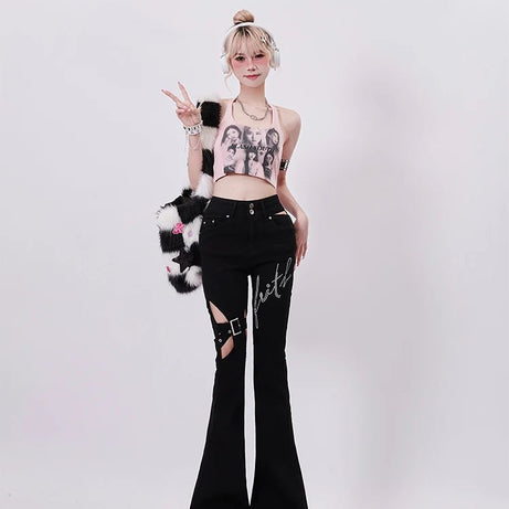 Alt Faith Buckled Flare Pants Shoptery