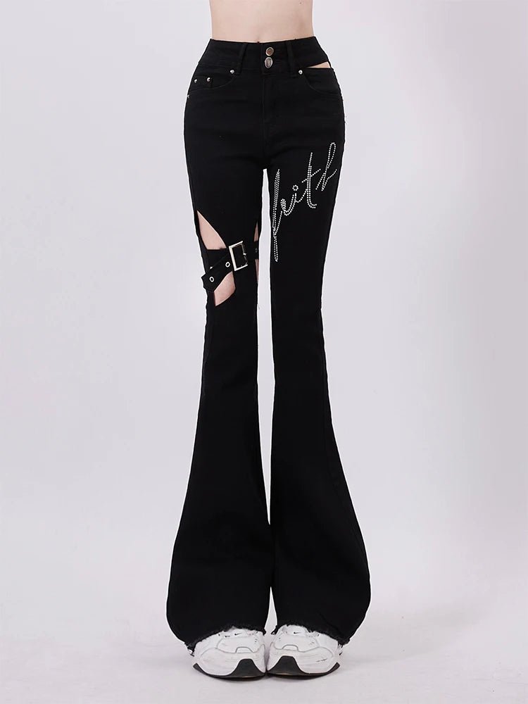 Alt Faith Buckled Flare Pants Black Shoptery