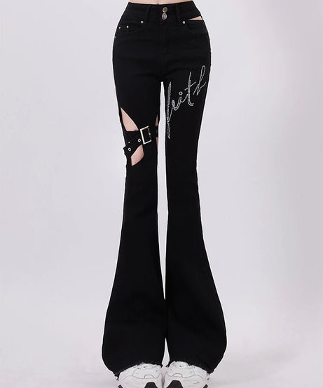 Faith Buckled Flare Pants - Pants