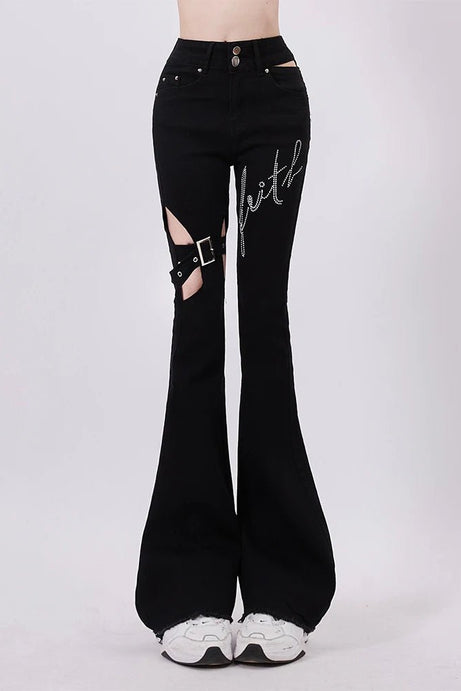 Faith Buckled Flare Pants - Pants