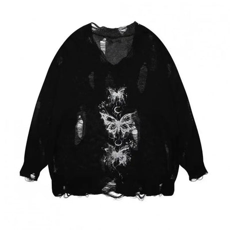 Fallen Butterfly Edgy Sweater black One Size Shoptery