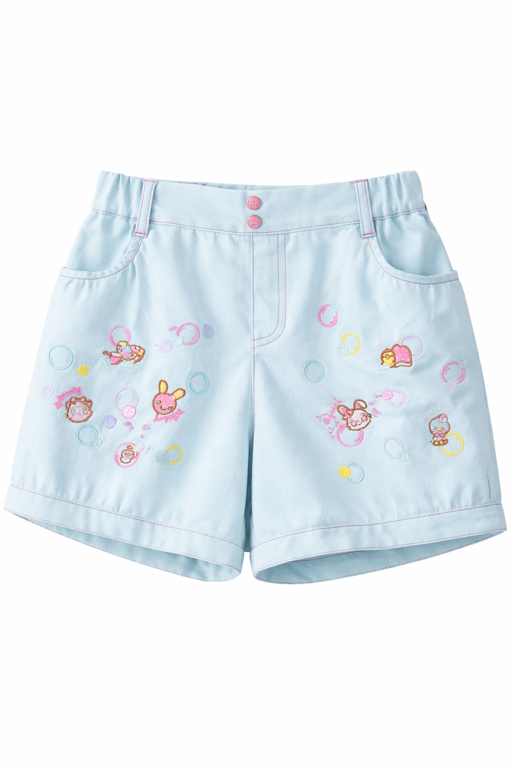 Fairy Kei Pink Embroidered Kawaii Character Mini Shorts Shoptery