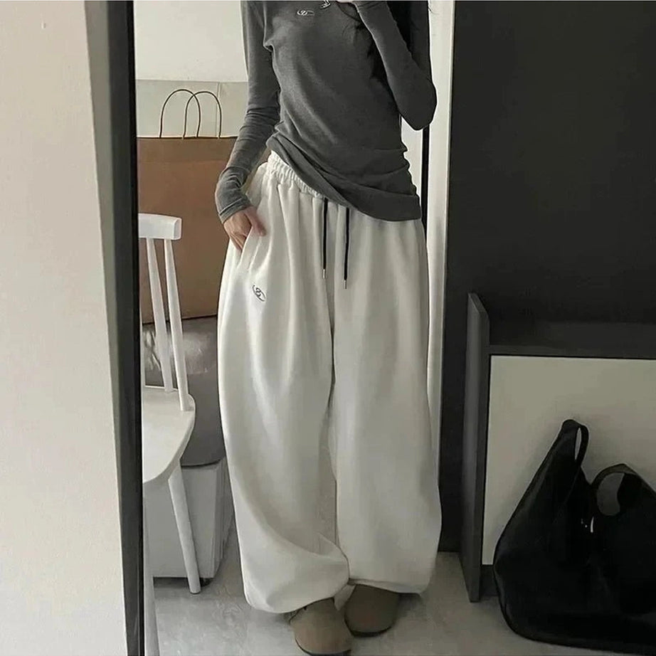Fleece Wide Leg Sweatpants WHITE Shoptery