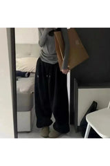 Fleece Wide Leg Sweatpants Black Shoptery