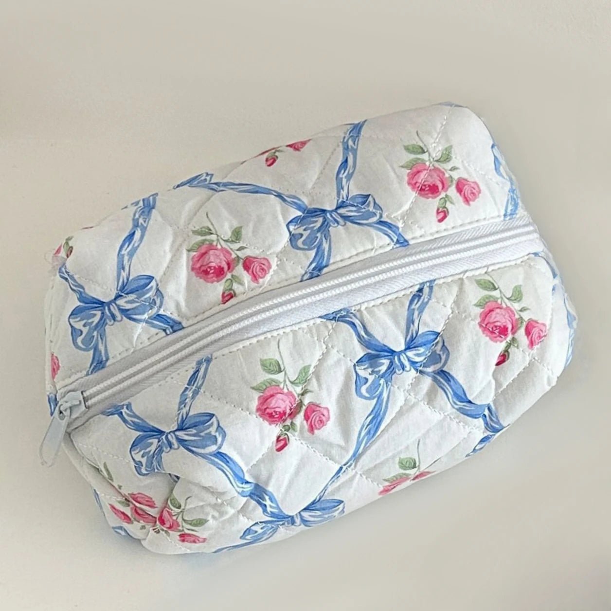 Floral Bloom Quilted Coquette Makeup Bag Blue 1 175mm 105mm 100mm Shoptery