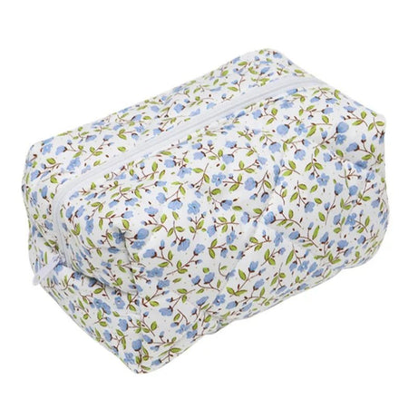 Floral Bloom Quilted Coquette Makeup Bag Blue 175mm 105mm 100mm Shoptery