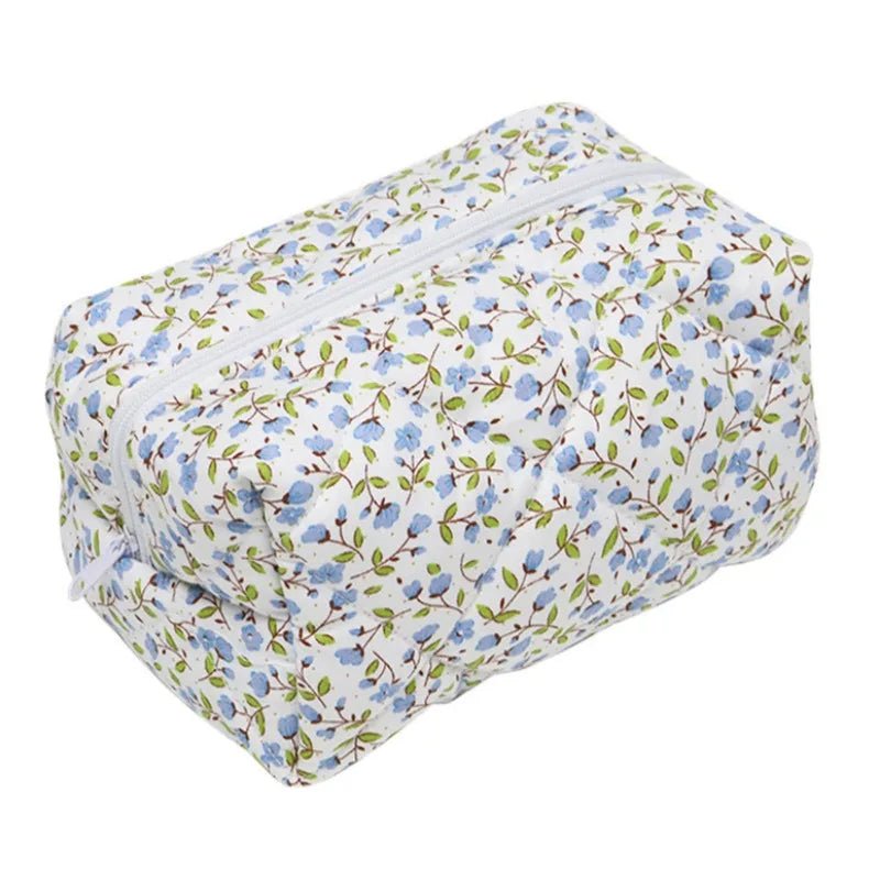 Floral Bloom Quilted Coquette Makeup Bag Blue 175mm 105mm 100mm Shoptery