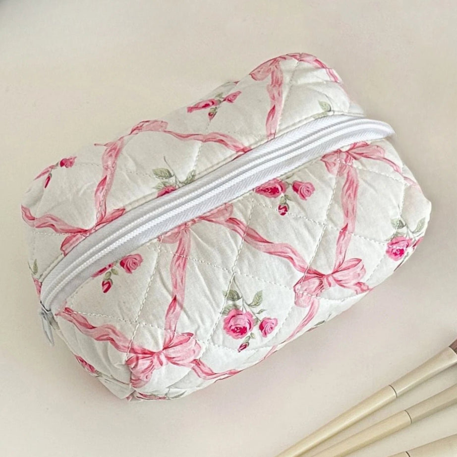 Floral Bloom Quilted Coquette Makeup Bag Pink 1 175mm 105mm 100mm Shoptery