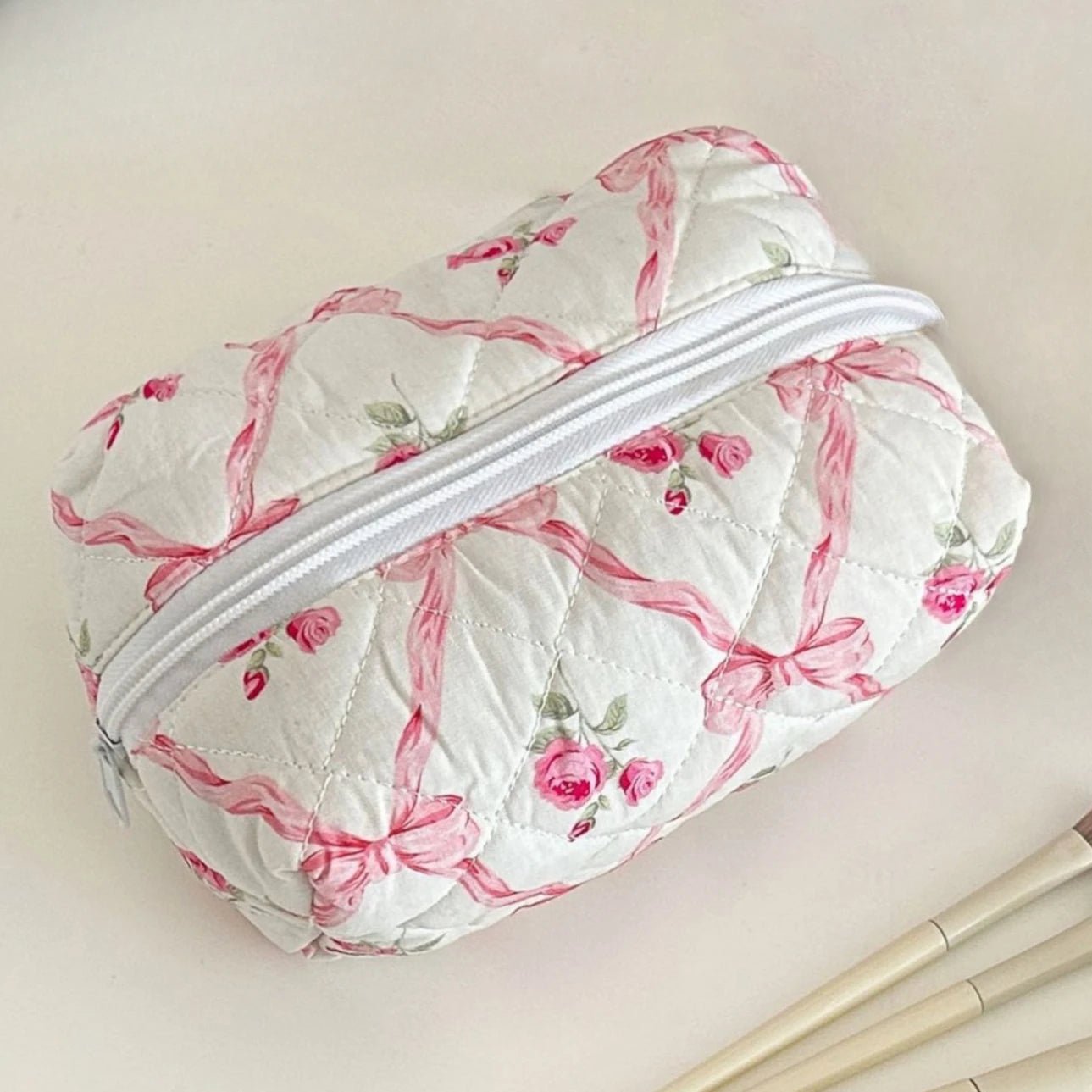 Floral Bloom Quilted Coquette Makeup Bag Pink 1 175mm 105mm 100mm Shoptery