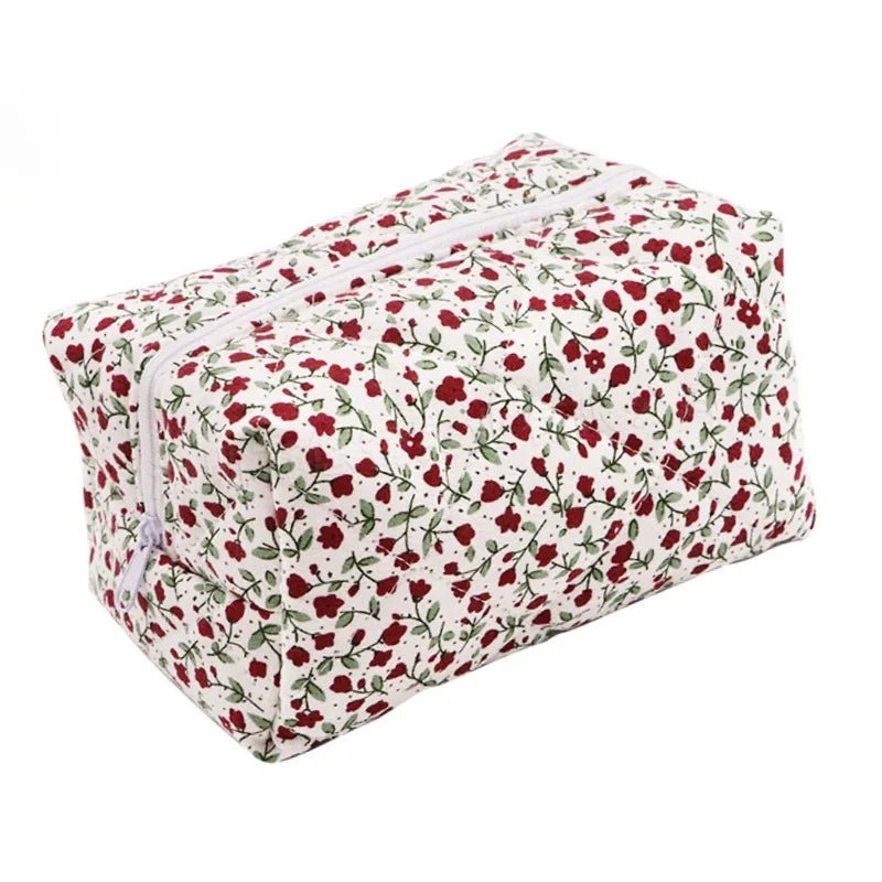 Floral Bloom Quilted Coquette Makeup Bag Red 175mm 105mm 100mm Shoptery