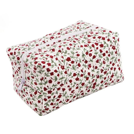 Floral Bloom Quilted Coquette Makeup Bag Red 175mm 105mm 100mm Shoptery