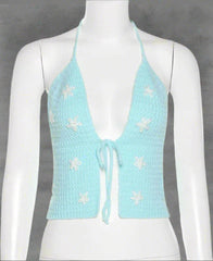 Floral Halter Crop Top Blue Shoptery