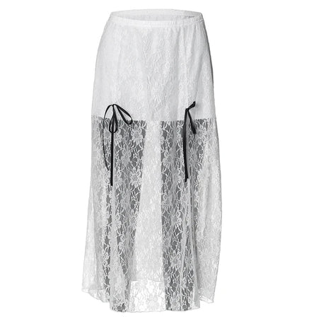 Floral Lace Mesh Long Skirt -