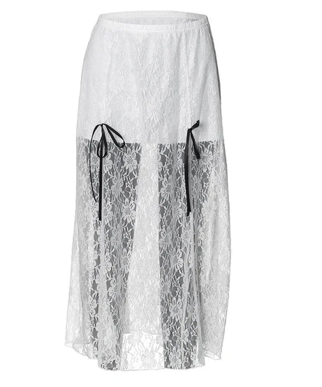 Floral Lace Mesh Long Skirt -