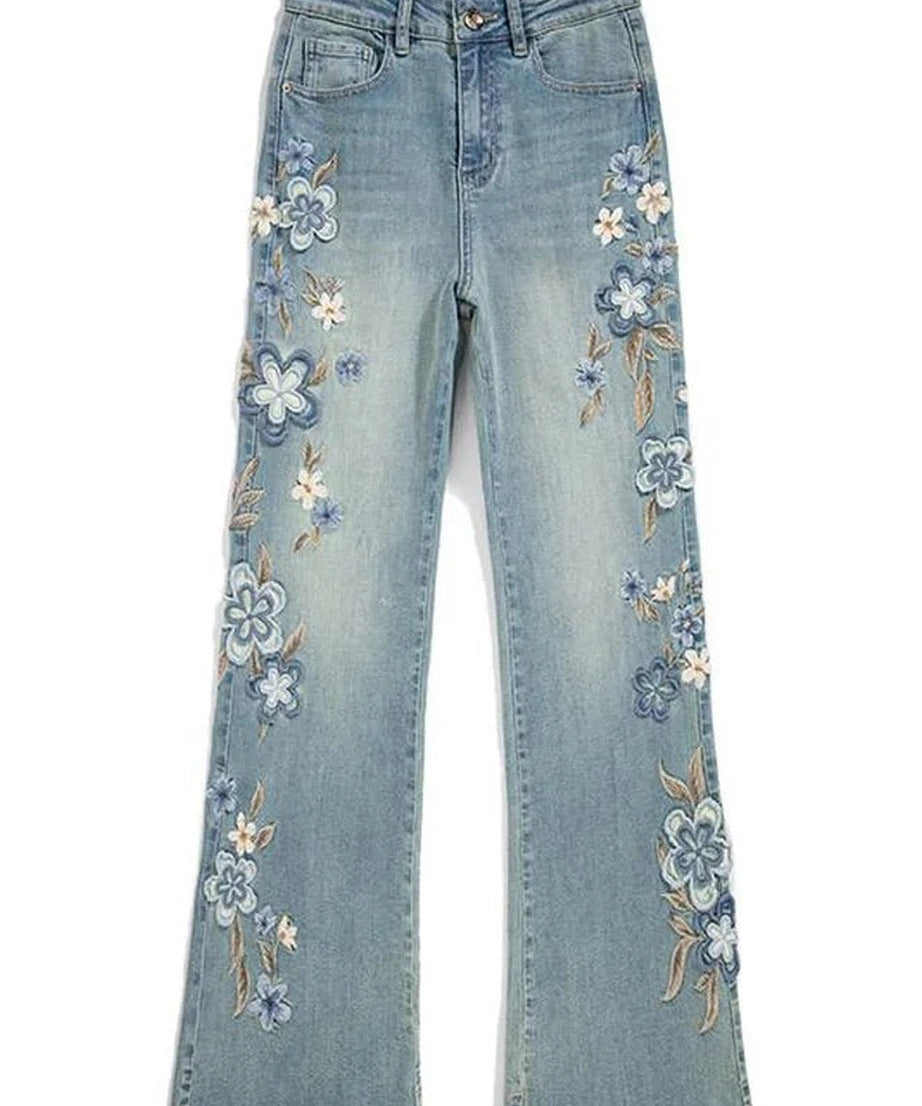 Floral Meadow Embroidered Jeans - 