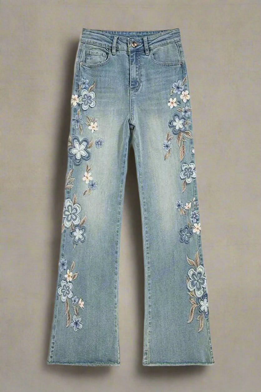 Y2k Floral Meadow Embroidered Jeans Blue Shoptery