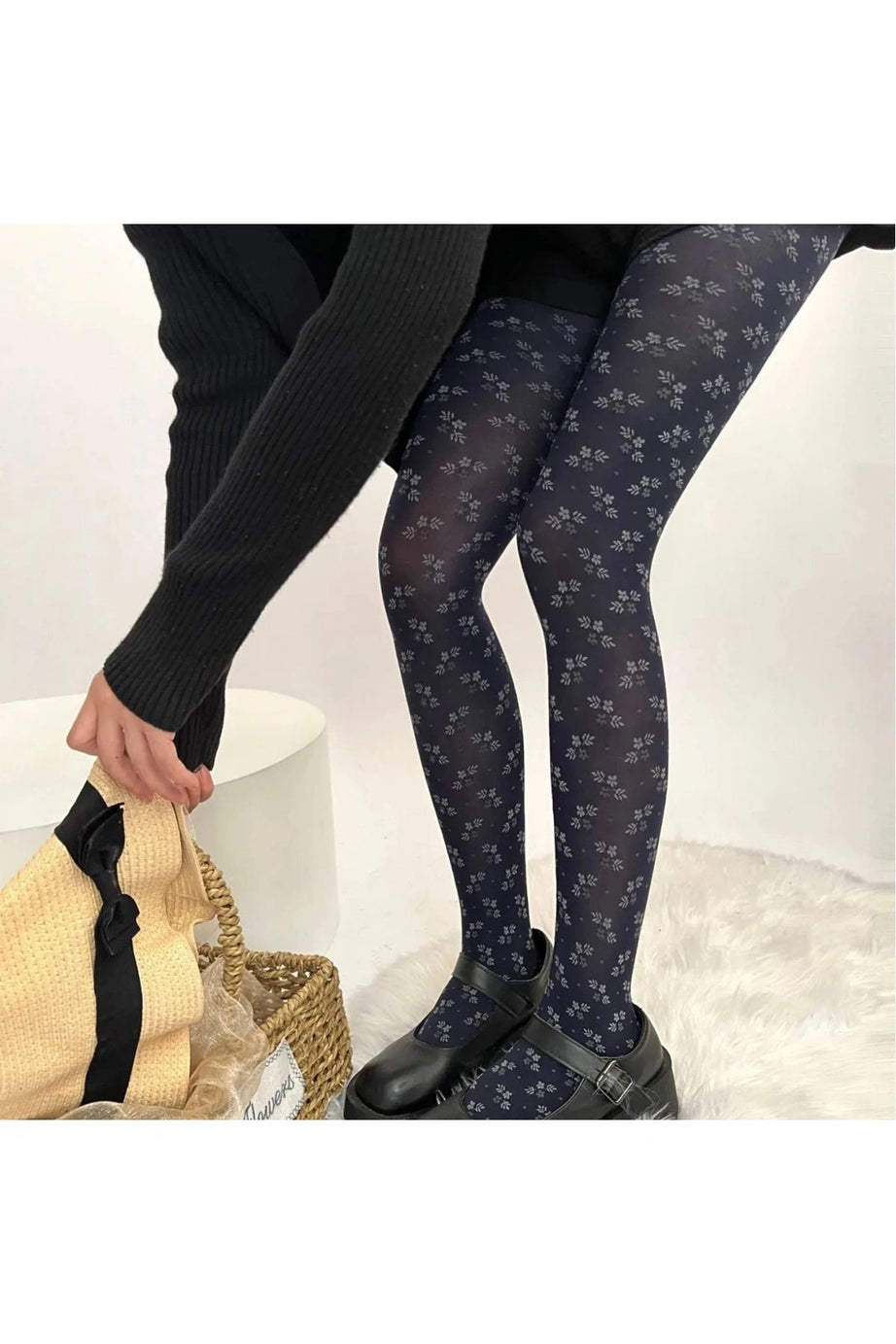 Floral Midnight Tights - Fishnet Tights