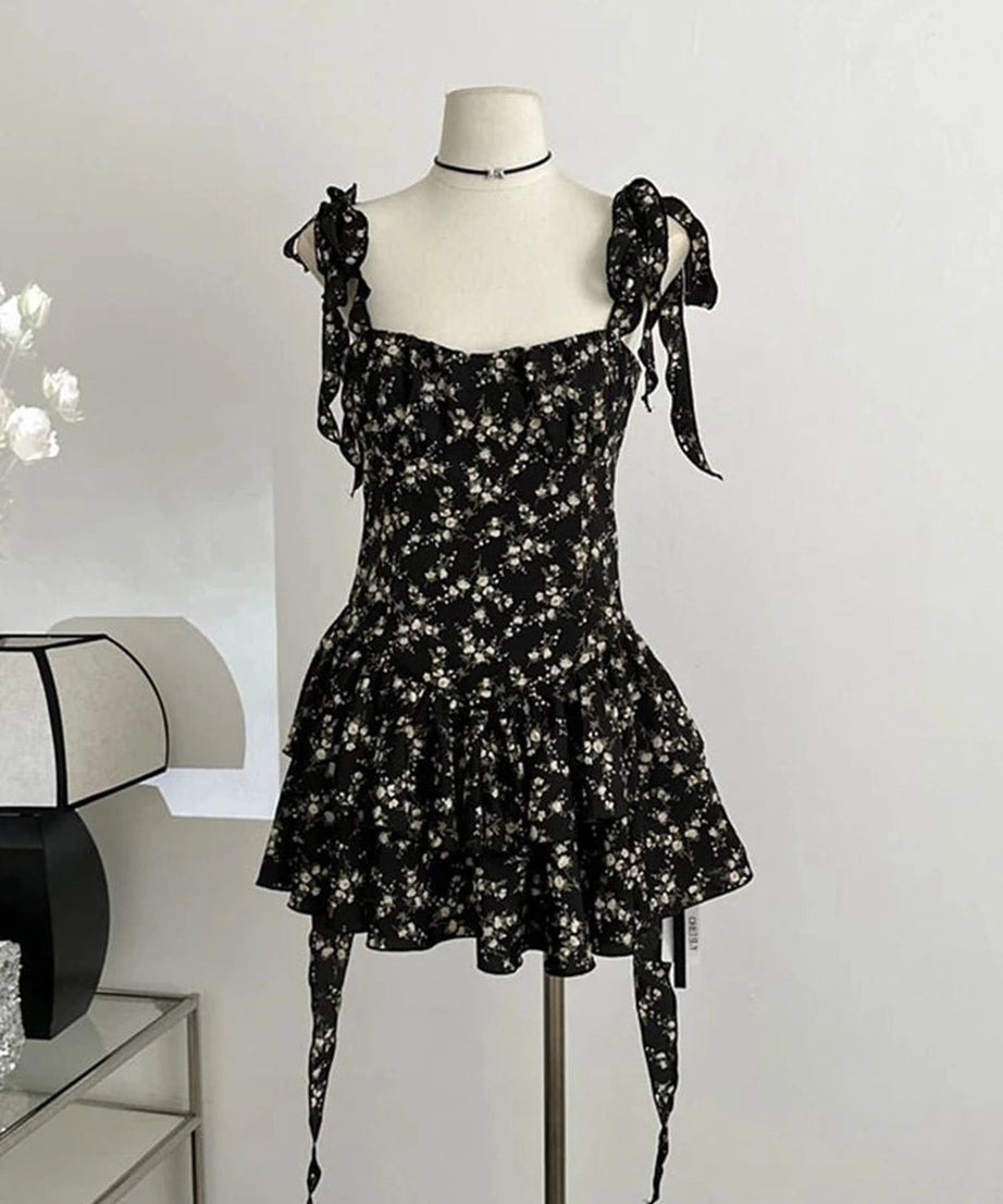 Floral Ruffle Tie - Strap Dress - Dresses