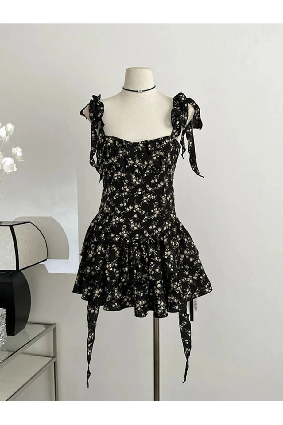 Floral Ruffle Tie - Strap Dress - Dresses