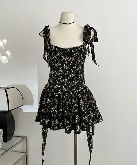 Floral Ruffle Tie - Strap Dress - Dresses