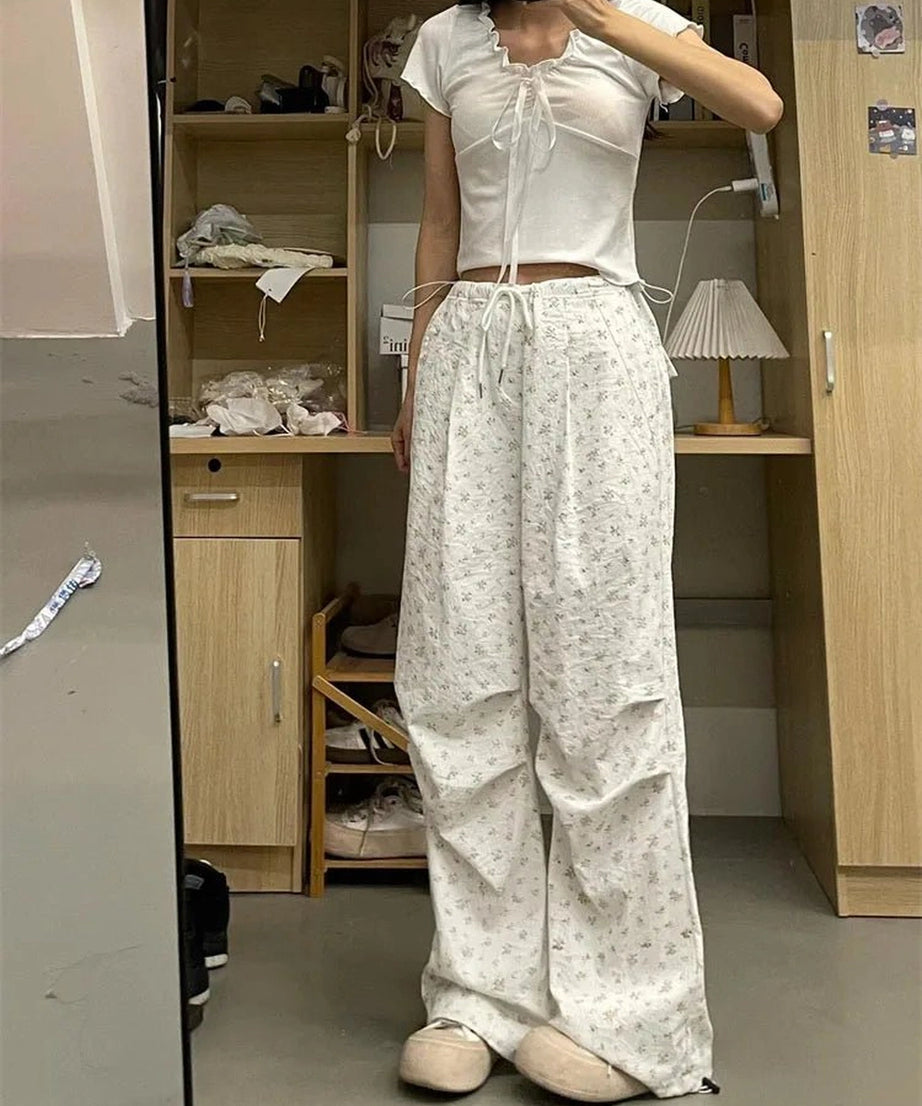 Floral Serenity Wide - Leg Pants - Pants