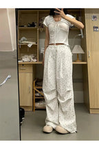Pants – Y2k Floral – Y2K Revival – Wide Leg Beige Shoptery