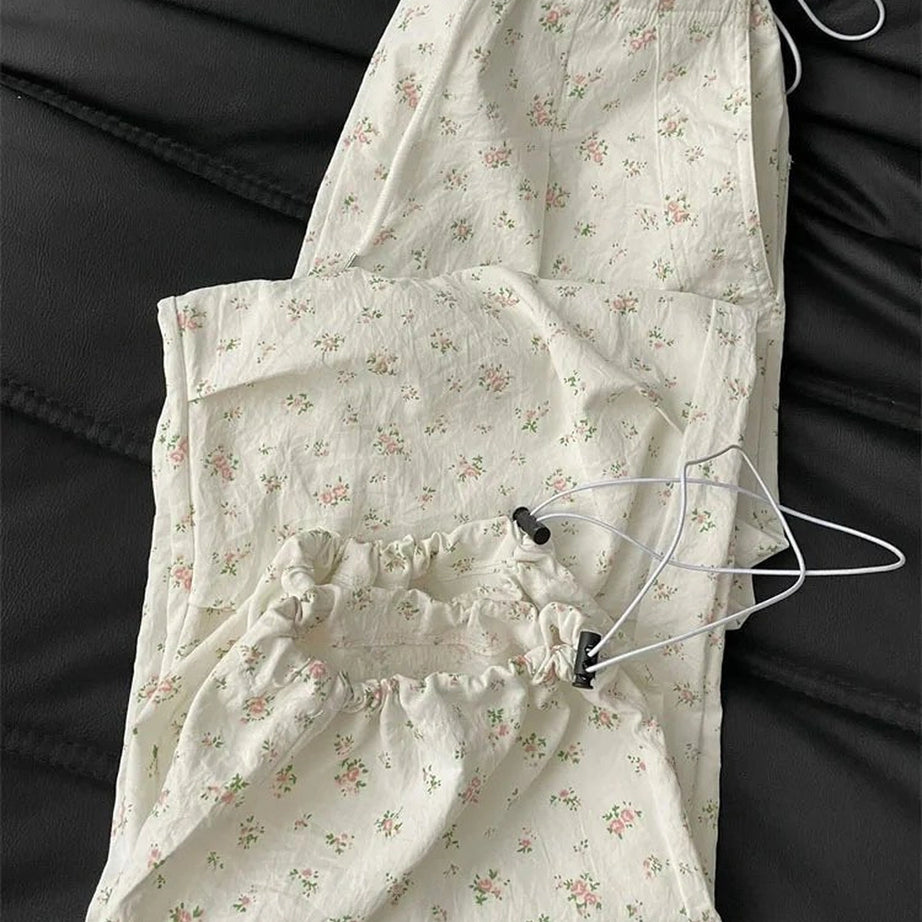 Y2k Floral Serenity Wide-Leg Pants Shoptery