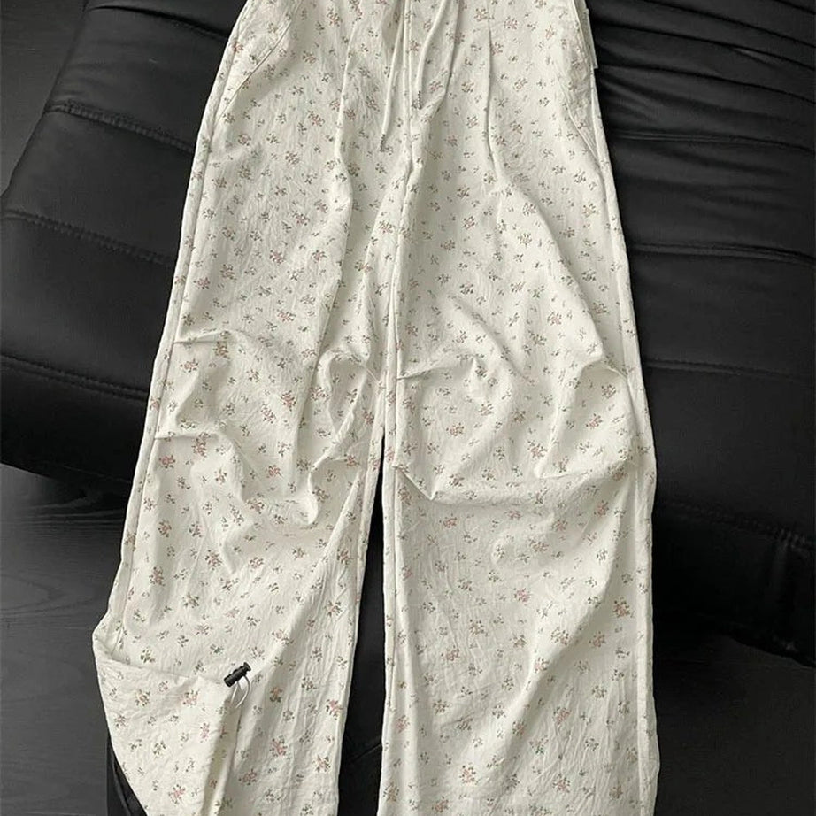 Y2k Floral Serenity Wide-Leg Pants Shoptery