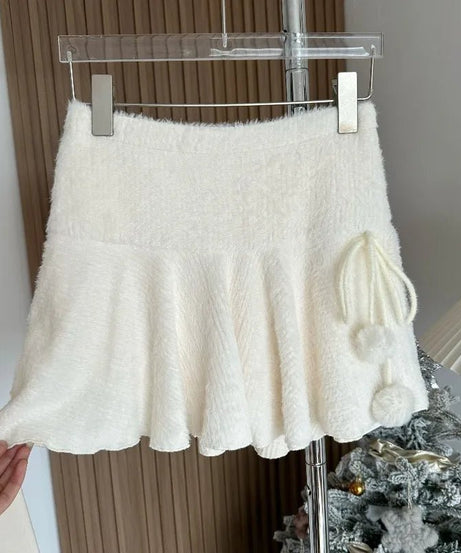 Fluffy Pom - Pom Mini Skirt - 