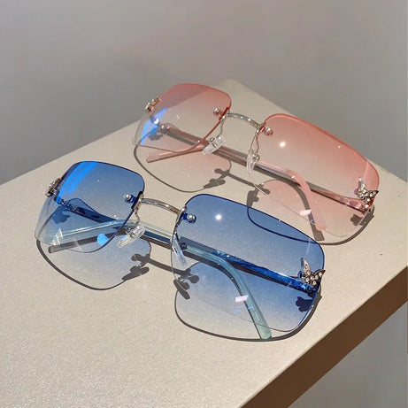 Y2k Flutter Glow Rimless Sunglasses Shoptery