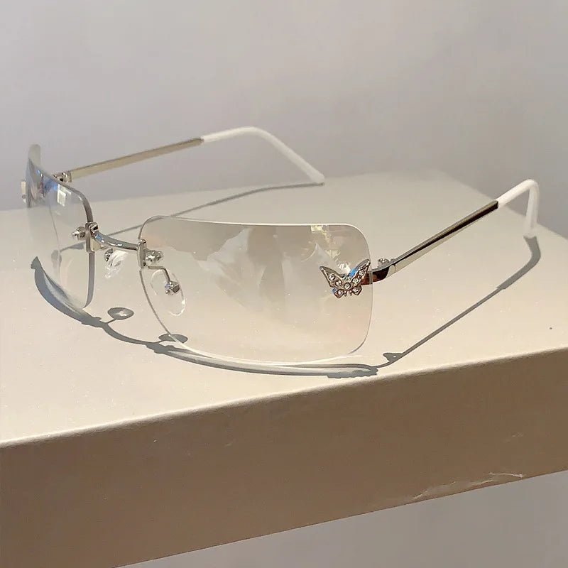 Y2k Flutter Glow Rimless Sunglasses Silver Shoptery