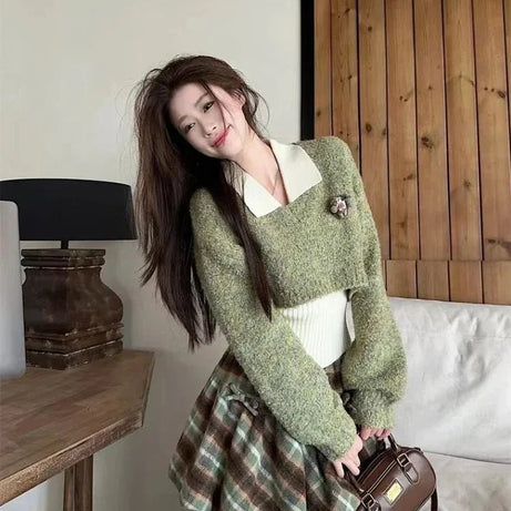 Forest Charm Alt Plaid Skirt Outfit Set Shoptery