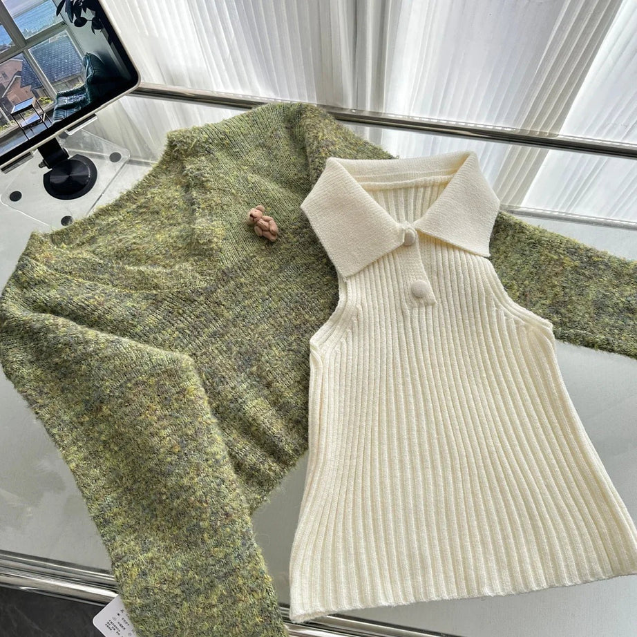 Forest Charm Alt Plaid Skirt Outfit Set Sweater 2-Piece Set Shoptery