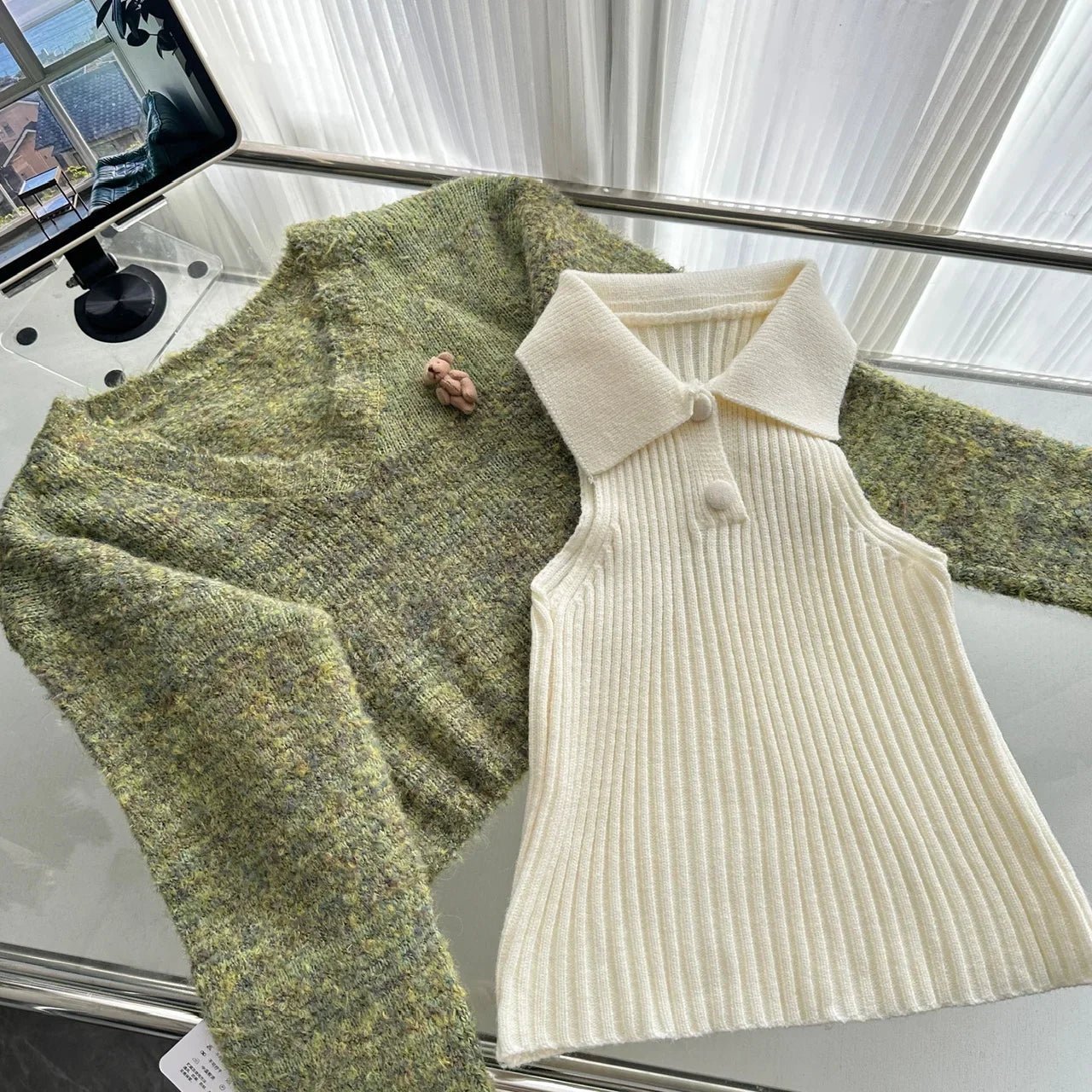 Forest Charm Alt Plaid Skirt Outfit Set Sweater 2-Piece Set Shoptery