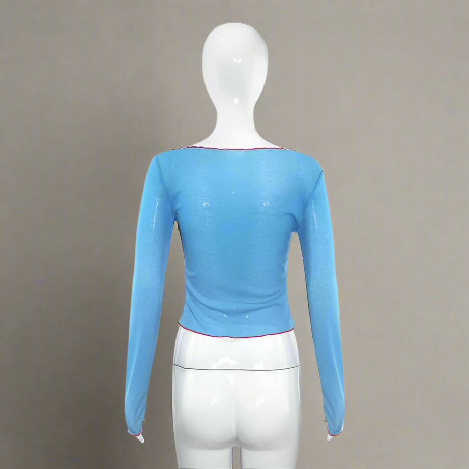 Forever Love Sheer Aesthetic Off-Shoulder Long Sleeve Top Shoptery