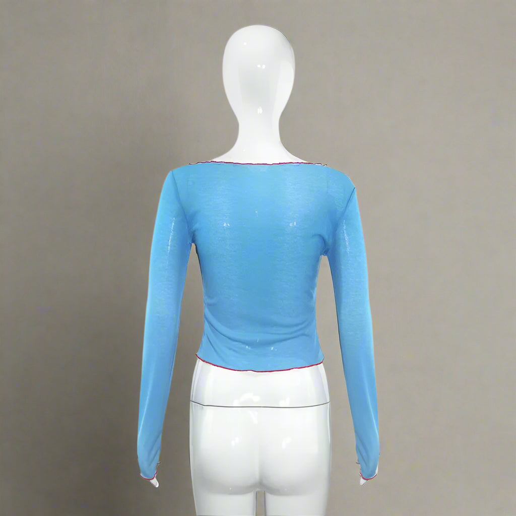 Forever Love Sheer Aesthetic Off-Shoulder Long Sleeve Top Shoptery