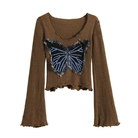 Edgy Frayed Butterfly Bell Sleeve Top Coffee Shoptery