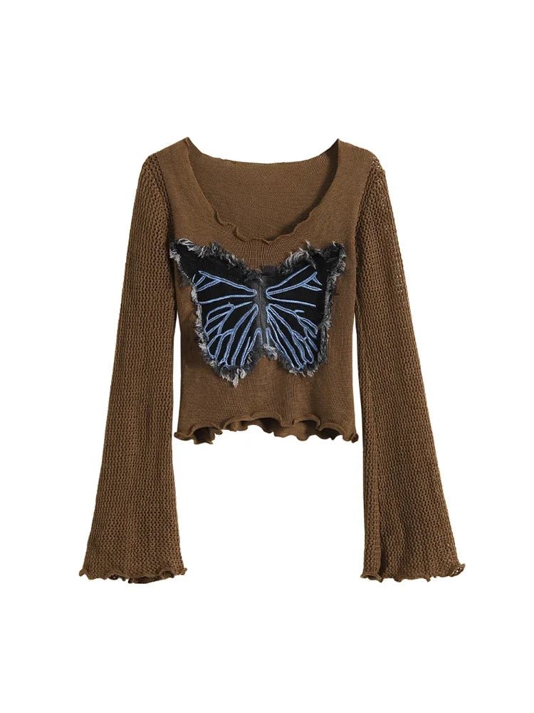 Edgy Frayed Butterfly Bell Sleeve Top Coffee Shoptery